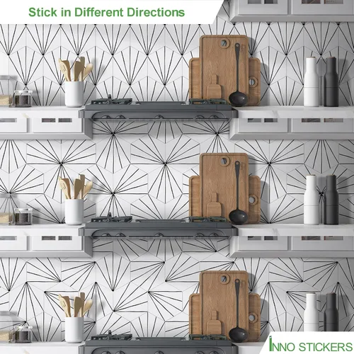 Miniatura 4 de Adhesivo de 45 hojas para despegar y pegar, 6 x 7 pulgadas, diseño de flores hexagonales de estilo Art Deco color blanco, para cocina, baño, ducha