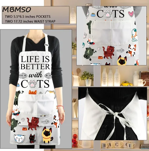 Miniatura 3 de MBMSO Delantal para gatos con bolsillos, delantal de cocina para gatos, divertido delantal de cocina para gatos, regalo para amantes de los gatos
