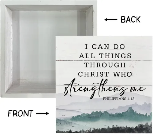 Miniatura 3 de Letreros de madera cristiana, versículo bíblico, filipenses 4:13 – I Can Do All Things Through Christ Who Strengthens Me, decoración de mesa