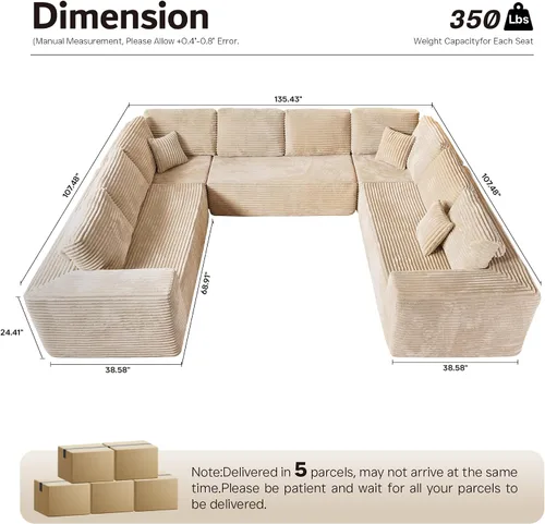 Miniatura 2 de ovios Sofá seccional en forma de nube para sala de estar, sofá modular de terciopelo mullido, sin necesidad de montaje, juego de sofás grandes