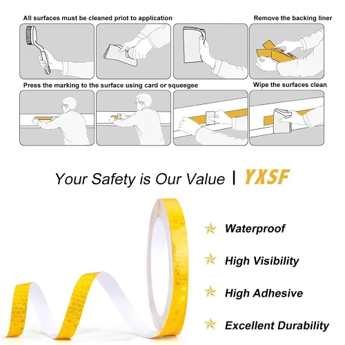 Miniatura 6 de Cinta de seguridad reflectante, tiras reflectantes amarillas de 1/2 pulgada x 45 pies, cinta reflectante impermeable de alta viscosidad para Amarillo
