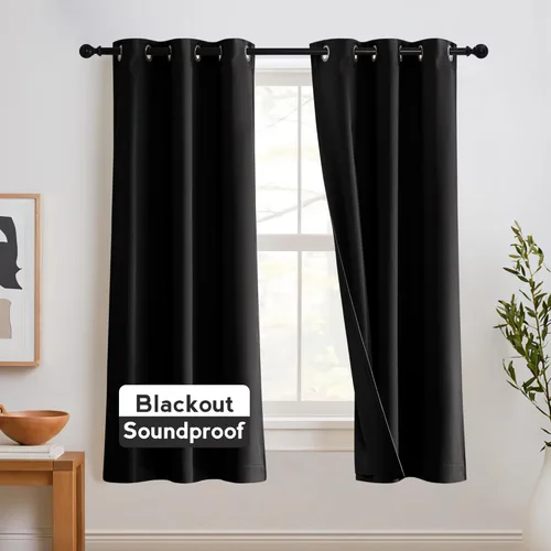 Miniatura 39 de RYB HOME 3 en 1 insonorizadas - oscurecedoras - cortinas de lino con aislamiento, cortinas de ahorro de energía con bloqueo de ruido para Lino blanco