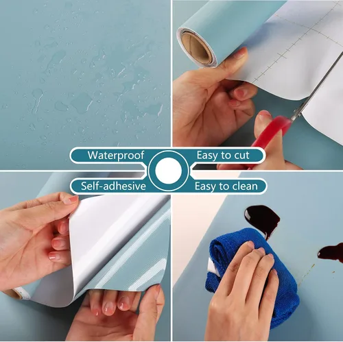 Miniatura 9 de CRE8TIVE Papel tapiz grueso azul océano de 24 x 118 pulgadas, autoadhesivo, extraíble, color azul claro, película de vinilo decorativa impermeable