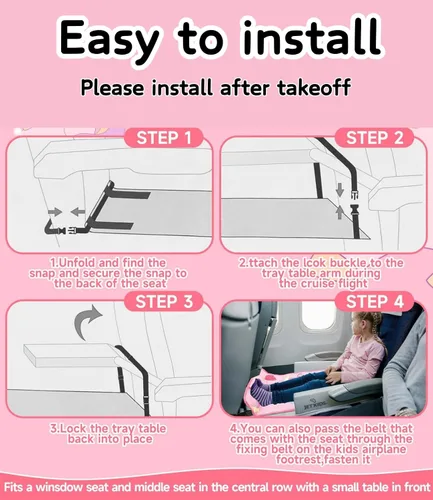 Miniatura 5 de Cama de avión para niños pequeños de 1 a 3 años, cama de viaje portátil con bolsa de transporte, extensor de asiento de avión y reposapiés
