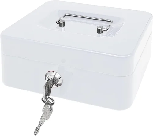 Miniatura 9 de Caja de efectivo de acero con cerradura de llave, organizador de dinero pequeño de metal con bandeja para dinero, caja de almacenamiento de efectivo