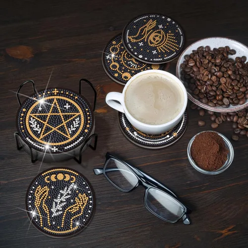 Miniatura 4 de Xuhal Juego de 12 posavasos de pintura de diamantes de tarot, posavasos de arte de diamantes con soporte para bebidas de bricolaje para adultos
