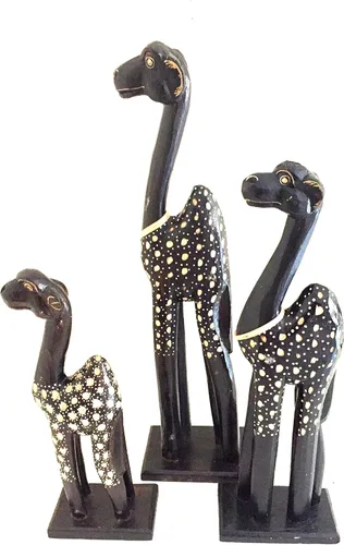 OMA Juego de 3 estatuas talladas a mano grandes de madera de camello pintadas para decoración del hogar, tamaño grande, marca federal (TM)