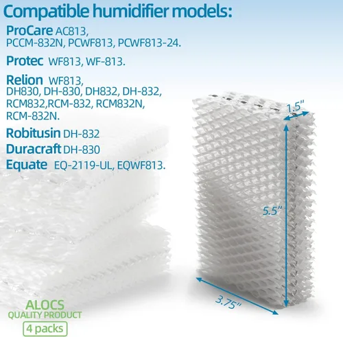 Miniatura 5 de Alocs WF813 - Filtro humidificador de repuesto para Relion - RCM832 RCM-832N Procare PCWF813 Protec WF813 Equate EQ-2119-UL EQWF813 Filtros de mecha