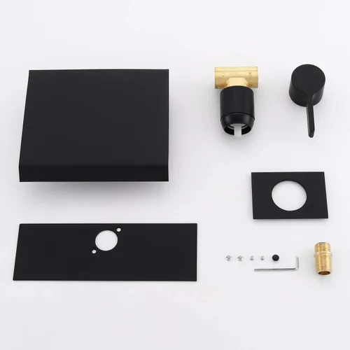 Miniatura 7 de sumerain Grifo de bañera de montaje en pared negro con boquilla de bañera en cascada manija única con válvula áspera de alto flujo Negro mate