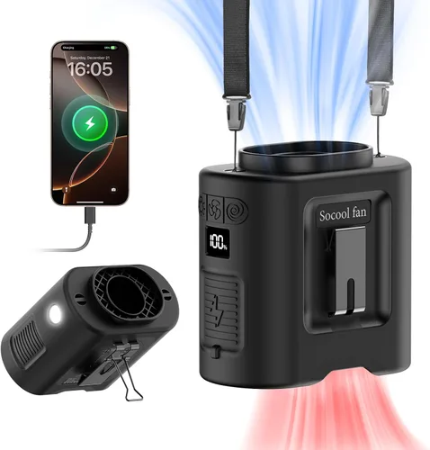 Miniatura 12 de Socool Ventilador de cintura portátil de 10000mAh con clip en cinturón portátil, ventilador personal recargable operado con batería con 5