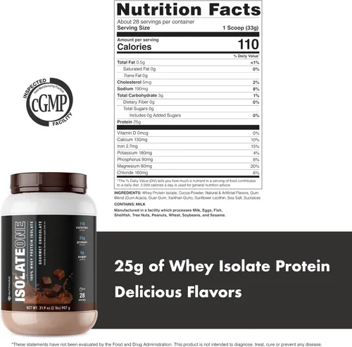 Miniatura 5 de NutraOne Proteína aislada de suero en polvo IsolateOne - Polvo aislado de suero 100% puro (chocolate Gourmet, 2 libras)