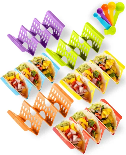 Miniatura 10 de Juego de 12 soportes para tacos, juego de servicio de barra de tacos para una fiesta, bandejas grandes para tacos, soporte para tacos duros