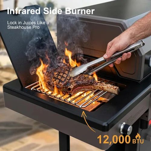 Miniatura 2 de Brand-Man - Parrilla de gas propano de 4 quemadores con quemador lateral infrarrojo, parrilla de barbacoa total de 52,000 BTU con rejillas y plancha