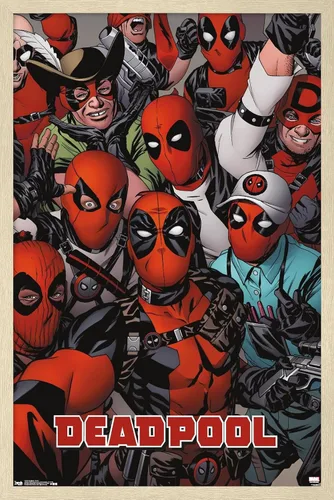 Miniatura 7 de Marvel Comics Deadpool - Póster de pared con caras, 22.4 pulgadas de largo x 14.7 pulgadas de ancho, versión enmarcada de madera de granero