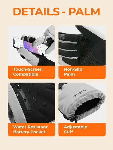 Miniatura 4 de ORORO Guantes térmicos para mujeres y hombres, guantes de motocicleta con calefacción recargable, guantes de batería para esquí y artritis