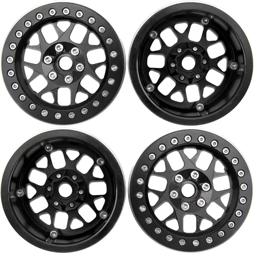 Miniatura 2 de Paquete de 4 llantas HIRCQOO Metal Beadlock de 2.2 pulgadas, 12 bujes hexagonales compatibles con Axial SCX10 90046 SCX10-III Redcat Gen7 D90