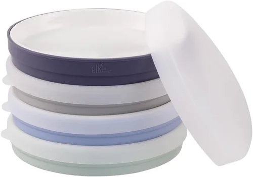 Miniatura 12 de Elk and Friends Platos blancos de porcelana para niños de 7.8 pulgadas con fundas de silicona, adecuados para bebés/niños pequeños, aptos