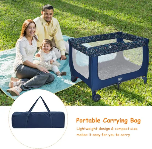 Miniatura 8 de HONEY JOY Pack and Play, corralito plegable con moisés, cuna de viaje ligera sin instalación desde recién nacidos hasta niños pequeños, centro