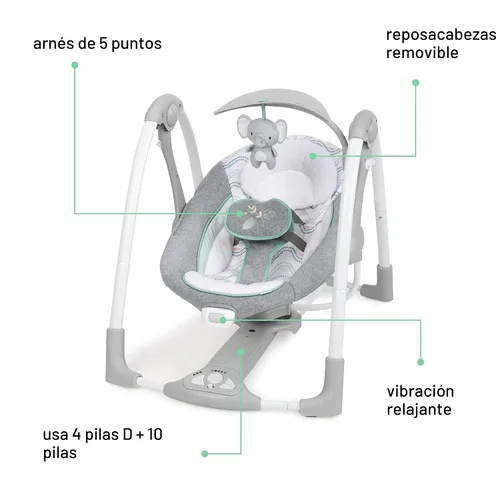 Miniatura 2 de Ingenuity ConvertMe - 2 en 1 columpio portátil y compacto para bebé y asiento infantil, vibraciones que ahorran batería, sonidos de la naturaleza