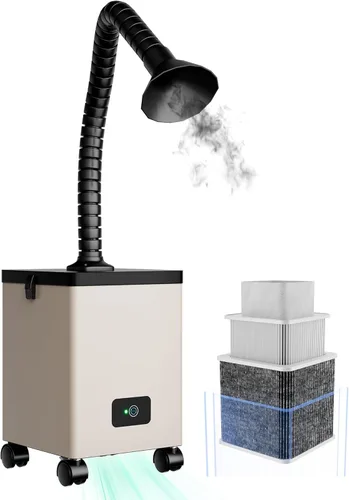 OMTech Extractor de humo XF-180 con filtro de aire de 3 etapas, amortiguador de humo con ruedas y purificador, purificador de aire de 80 W para