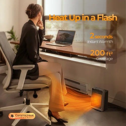 Miniatura 4 de ROSEKM Calentadores de espacio para uso en interiores, calentador eléctrico portátil de 1500 W con termostato, calentador de cerámica para Plata