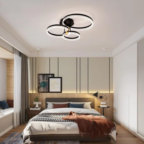 Miniatura 3 de Lámpara de techo moderna, 3 anillos LED negros cerca del techo, lámpara de techo acrílica regulable de 56 W, lámpara de techo para sala de estar