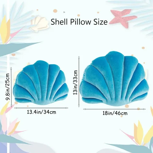 Miniatura 7 de Almohada con forma de concha de mar, almohada de terciopelo azul, almohada de felpa con temática de mar y océano, almohada decorativa para cama
