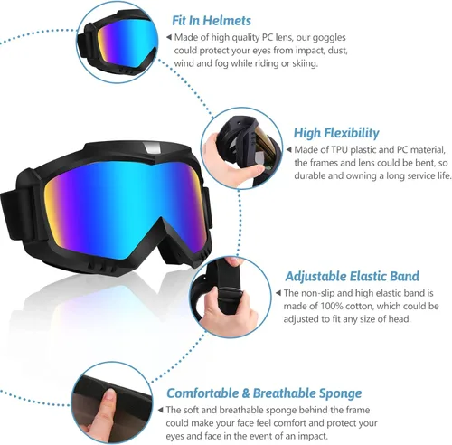 Miniatura 2 de Paquete de 2 gafas de motocross – Motocicleta, ATV, equitación, esquí, resistente al viento gafas de carreras Colorido + transparente