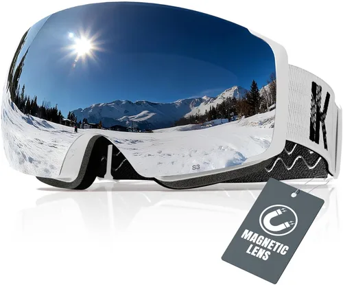 Miniatura 11 de Innerking Gafas de esquí intercambiables, gafas de nieve con lente magnética, gafas de snowboard antivaho OTG para mujeres, hombres, adultos