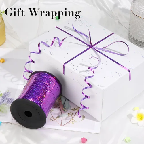 Miniatura 3 de Cinta rizadora morada – Cinta rizadora metálica brillante de 500 yardas para envolver regalos, globos, Halloween y fiestas de cumpleaños Cinta morada