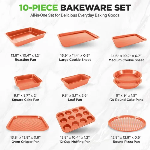 Miniatura 4 de NutriChef Set de 10 piezas de bandejas para hornear - Juego de utensilios de horno de acero al carbono de lujo con revestimiento antiadherente gris