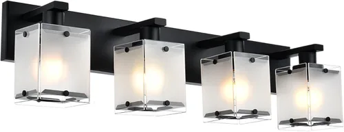 Miniatura 15 de Lámpara de pared negra de WINSHEN, lámpara de tocador de baño de 2 luces, lámpara de montaje en pared sobre espejo para dormitorio, estudio, sala