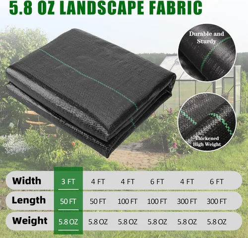 Miniatura 9 de Tela de barrera contra malezas de 3 x 50 pies, resistente, 5.8 onzas, cubierta de suelo tejida para jardines y céspedes
