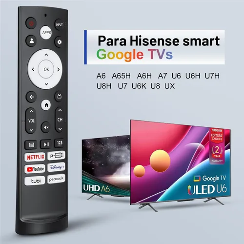 Miniatura 2 de Mando a distancia de repuesto para Hisense Smart Google TV, para Hisense UHD 4K ULED Google TVs