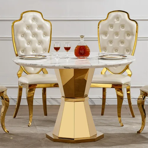Miniatura 8 de Mesa de comedor redonda de 47 pulgadas, mesa de cocina redonda moderna de mediados de siglo para 4 a 6 personas, mesa de mármol sintético de alto