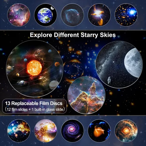 Miniatura 9 de Proyector Galaxy Pro para dormitorio, proyector de estrellas planetario 13 en 1 con sistema solar y constelación, luz nocturna para techo, rotación