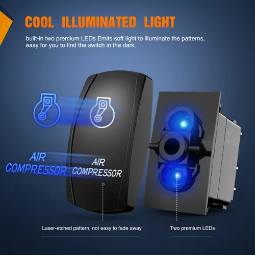 Miniatura 4 de Nilight - Interruptor basculante de compresor de aire con barra de luz LED, interruptores de 5 pines, láser encendido/apagado, interruptores SPST