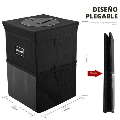 Miniatura 4 de Cubo de basura para automóvil con tapa - Bolsa de basura colgante con bolsillos de almacenamiento a prueba de fugas, organizador de SUV plegable