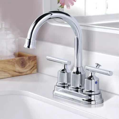 Miniatura 5 de WOWOW Grifo de baño cromado de 3 agujeros, grifo de lavabo de baño de 2 manijas, juego central de grifo de tocador de 4 pulgadas, grifo de agua