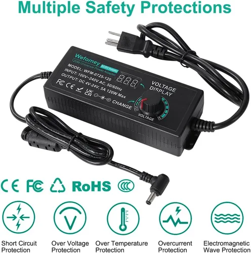 Miniatura 4 de Fuente de alimentación universal de 120 W CC ajustable 3 V ~ 24 V Adaptador de CA/CC de conmutación variable de 100 V-240 V CA a CC 24 V 5 A con 14