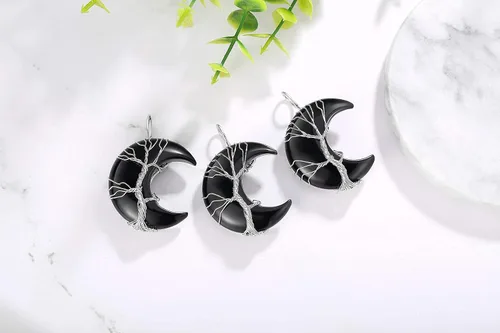 Miniatura 7 de XIANNVXI Collares para mujer, collar con colgante de luna creciente, collar de árbol de la vida, collar de cristal envuelto en alambre, piedras