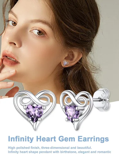 Miniatura 3 de SILVERCUTE Aretes de corazón infinito con piedra natal para mujer, plata de ley 925, joyería de moda, regalo de San Valentín, aniversario