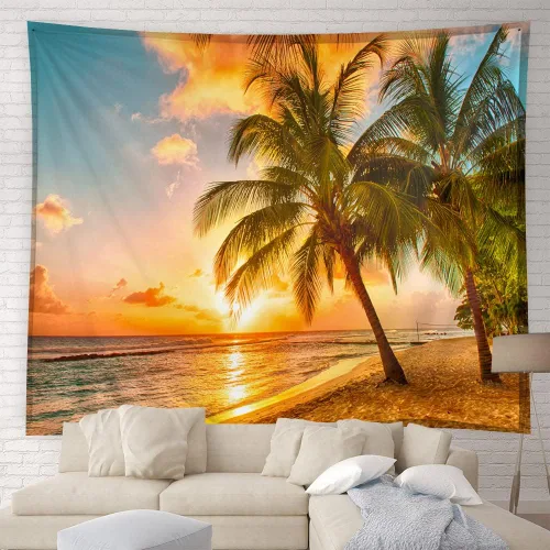Miniatura 8 de YSATNSFT Tapiz con diseño de puesta de sol tropical, playa, palmera, cielo anochecer, Hawái, playa, naturaleza, paisaje marino, decoración