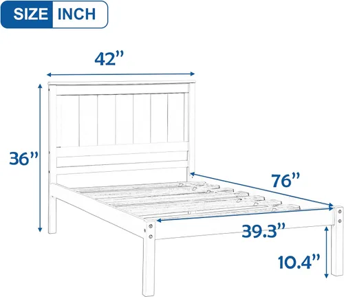 Miniatura 2 de Merax Cama de plataforma de tamaño individual con cabecero, marco de cama de madera con soporte de listones, no necesita somier, cama de plataforma