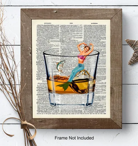Miniatura 8 de Bar Man Cave Mermaid Decor – Arte de pared de whisky escocés – Decoración de pared de pescado para hombres, chicos – Impresión divertida para beber