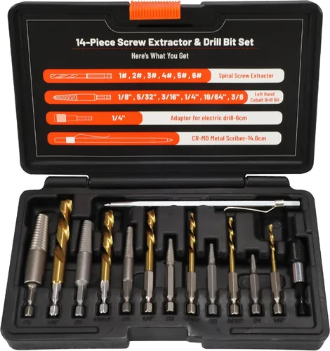 Miniatura 9 de Juego de 10 piezas de extractor de tornillos pelados, brocas de mano izquierda de acero Cr-Mo 35# y HSS 6542 Cobalto Kit de extracción