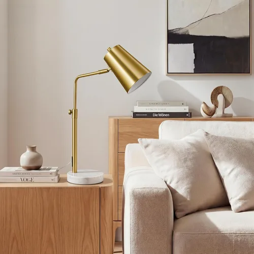 Miniatura 7 de VONLUCE Lámpara de escritorio dorada con bombilla LED ajustable, lámpara de mesa de metal de latón antiguo, base de mármol, lámpara de lectura 1# Oro
