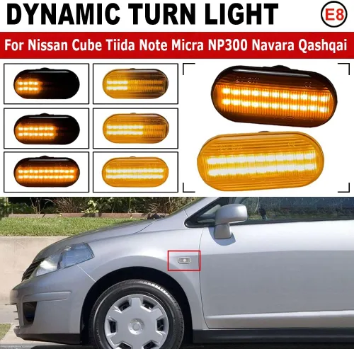 Miniatura 4 de 2 unids dinámicas LED luces de marcador lateral 12 V fluye luz de señal de giro montaje para Nissan Qashqai J10 Micra C Frontier D40 Navara Versa