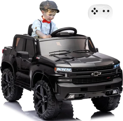 12V Camioneta de Juguete Eléctrico para Niños con Batería, 4 Ruedas, con Control Remoto para Padres, Chevrolet Silverado, Camiones para Niños