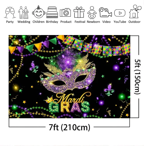 Miniatura 4 de Mocsicka Mardi Gras - Telón de fondo con purpurina dorada y verde púrpura, máscara de fiesta de máscaras, decoración de fiesta de carnaval, baile